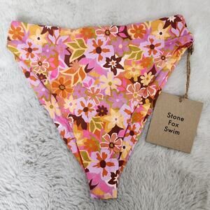 NEW Stone Fox Swim Sumatra High Waist Cheeky Bikini Swim Bottoms in Retro Pop